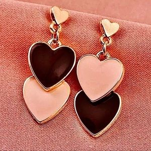 Two Toned Black/Taupe Dangle Drop Style Heart Shaped Women’s Earrings